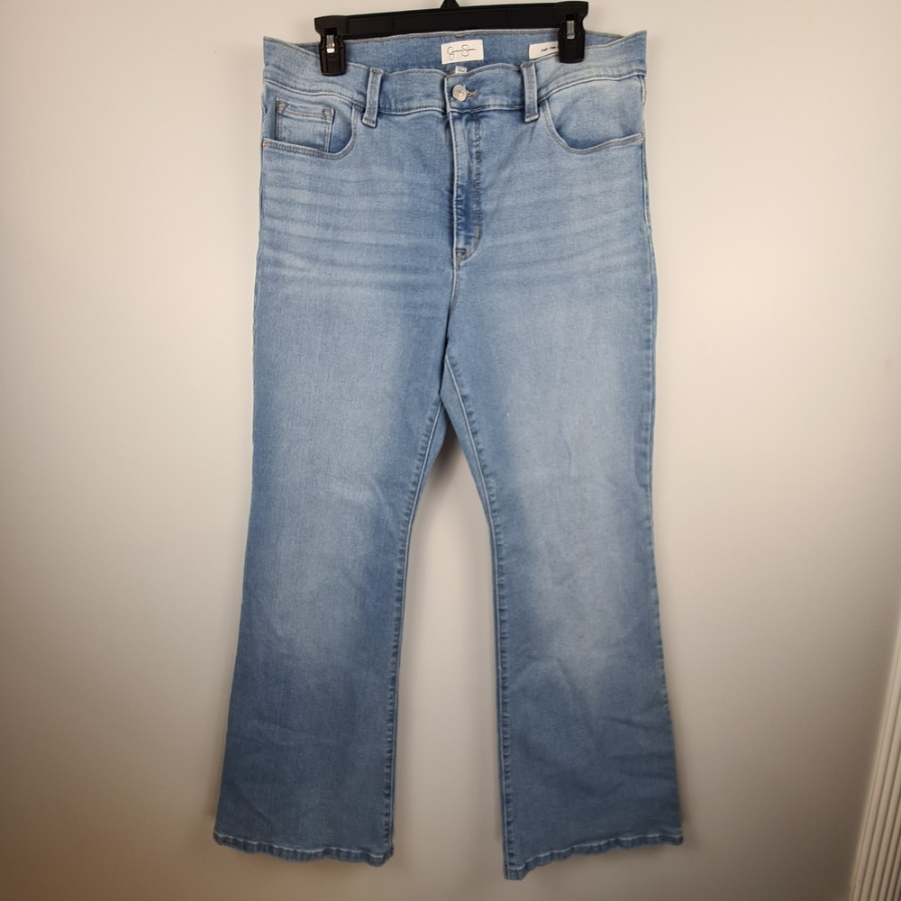 Jessica Simpson High Rise Flare Jeans Light Wash Blue Size 14 Stretch Denim